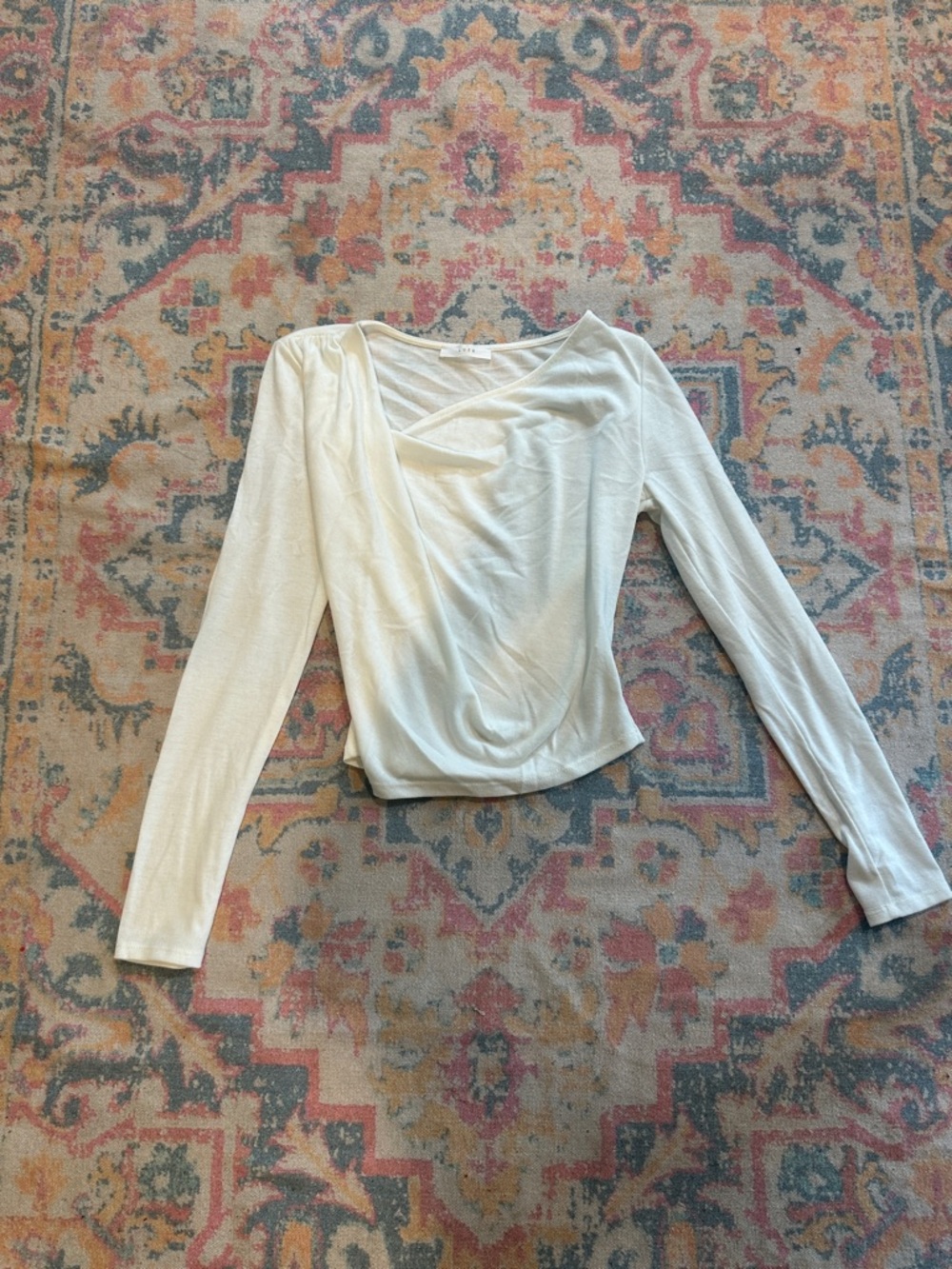 Lush Cream Long-Sleeve Draped Front Top